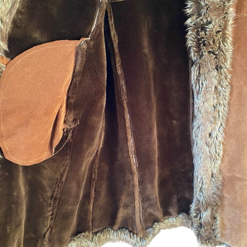Wilsons Leather Pelle Studio Penny Lane Long Brown Suede Faux Fur Coat size XL - Picture 5 of 11